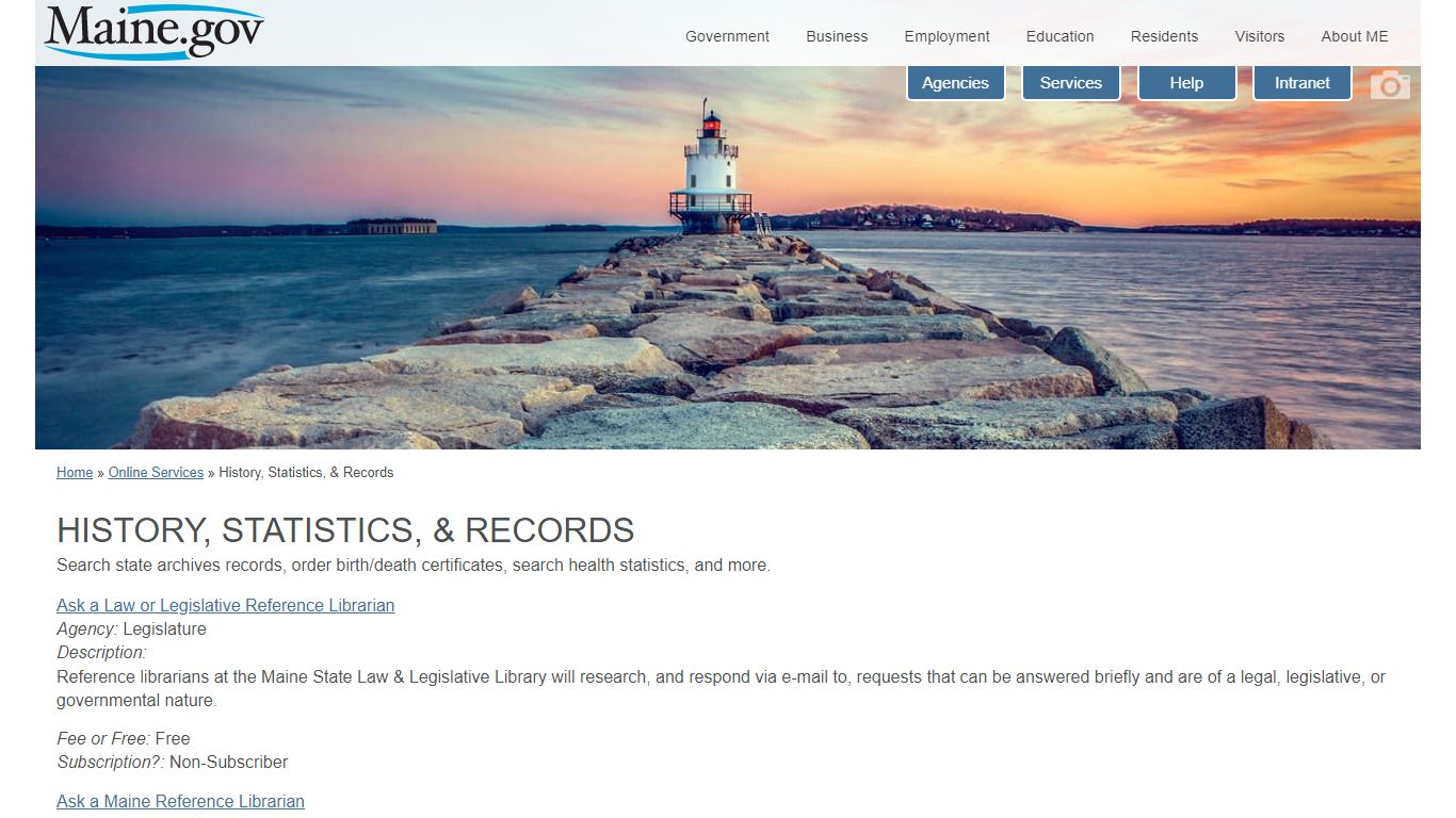 Maine.gov: Online Services: By Category: History ...